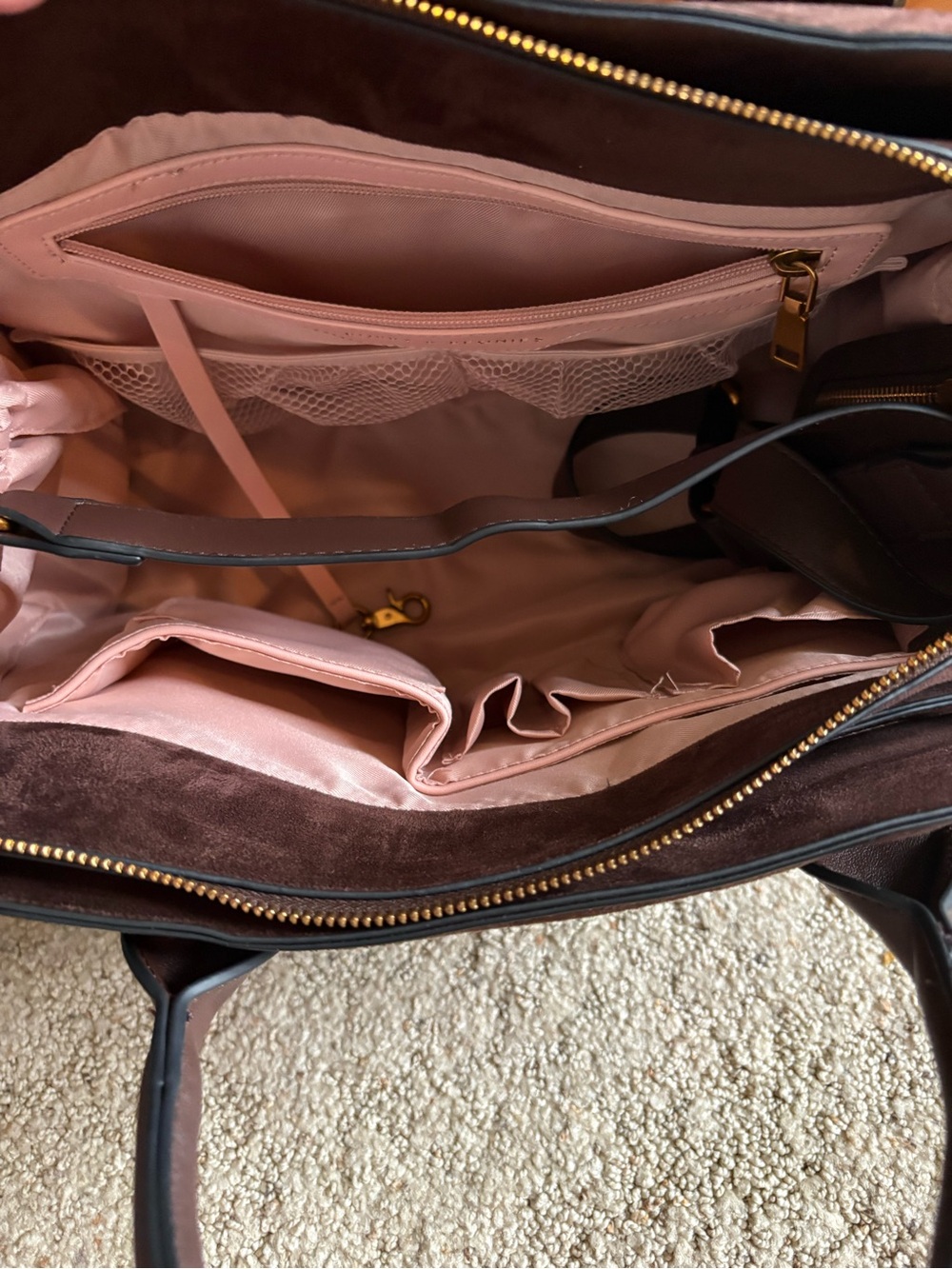 Poppy & Peonies Dark Brown Suede Duffel Bag - Picture 2 of 2